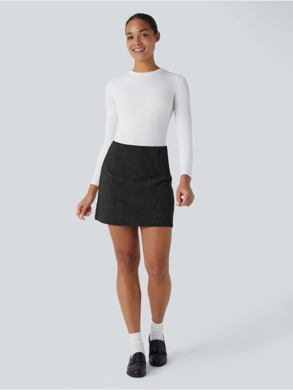 Halara High Waisted 2-in-1 A Line Mini Corduroy Casual Skirt